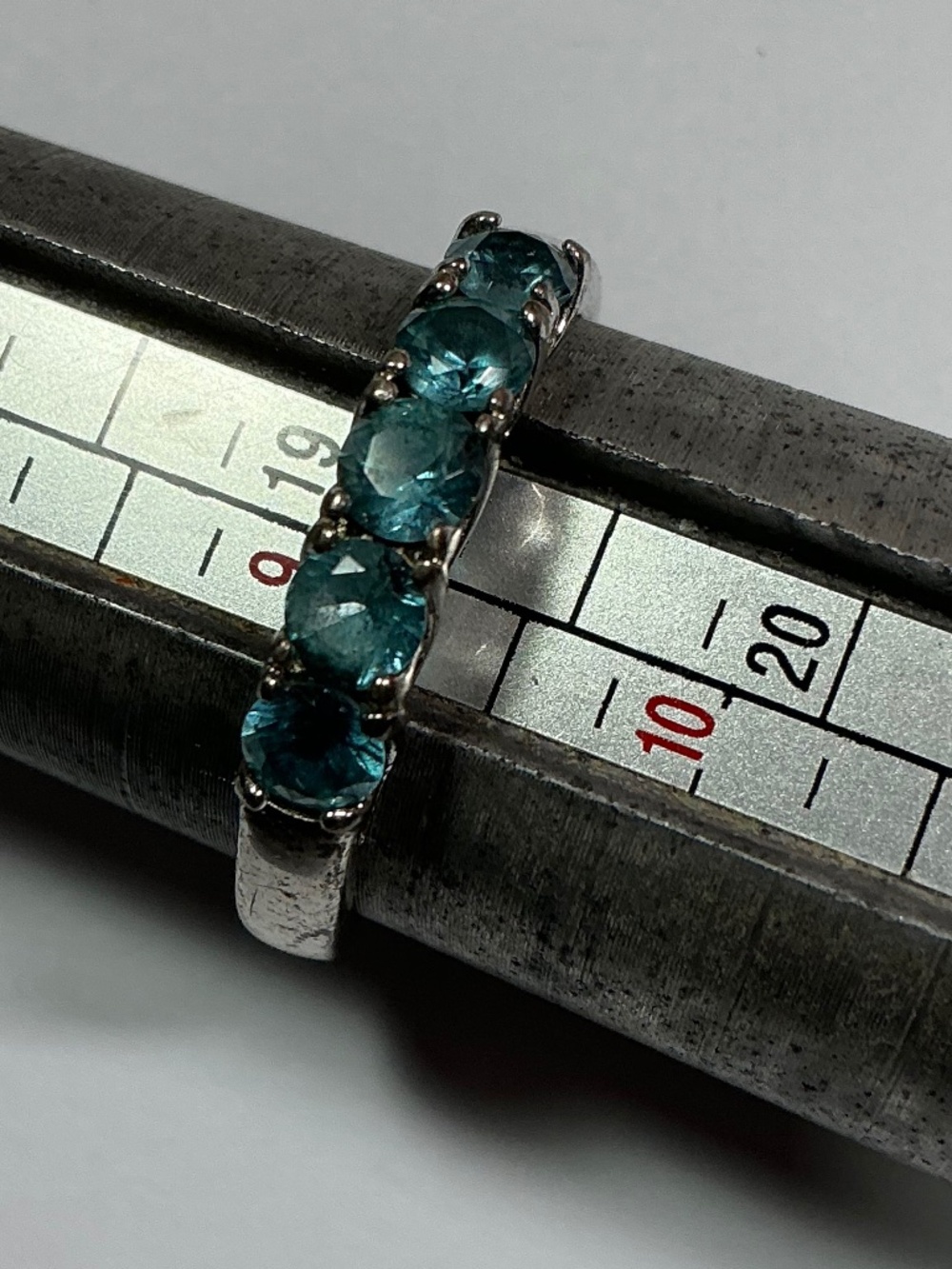 Sterling Silver Ring with 5 Blue Stones. Size 9.25